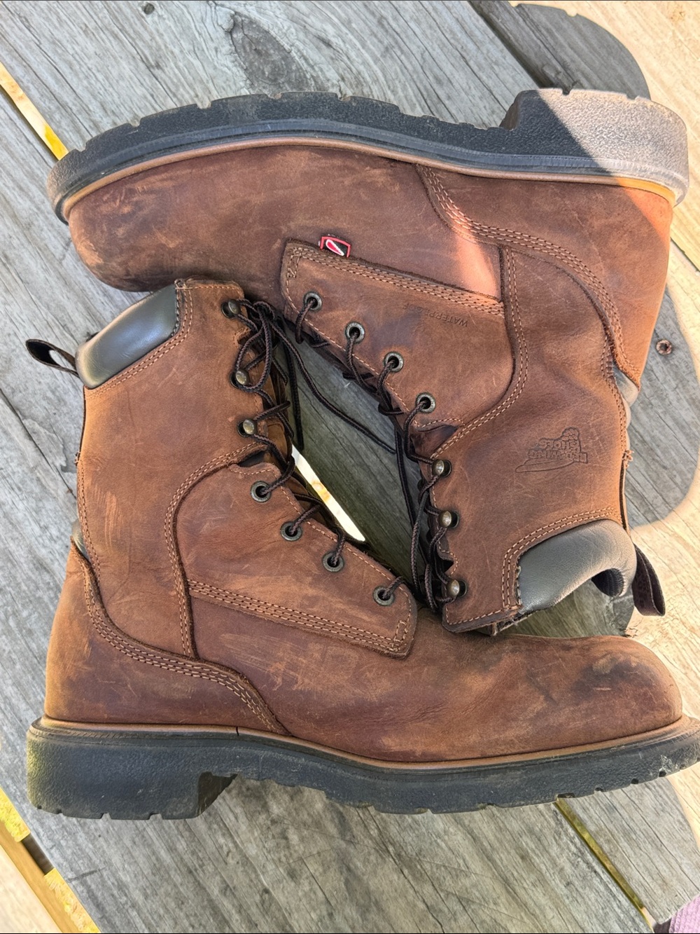 Red Wing Shoes Brown Leather Lace-Up Work Boots Soft Toe Waterproof Size 10